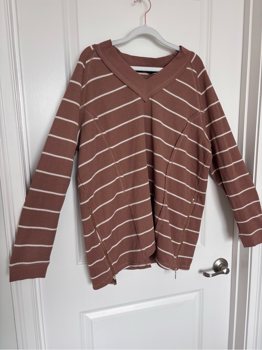 NWT Striped Sweater Tunic Zip Detail Collared Small Fall Outfit Attitudes Renee